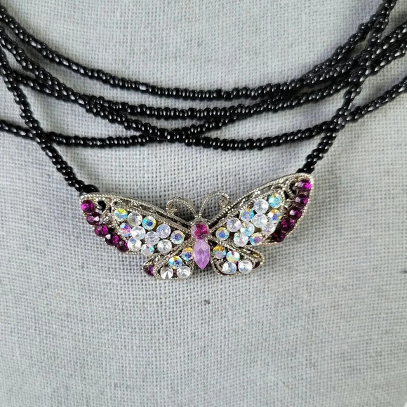 Vintage Victor Janson Butterfly Necklace Purple AB Icy Crystal Encrusted… - Picture 1 of 12